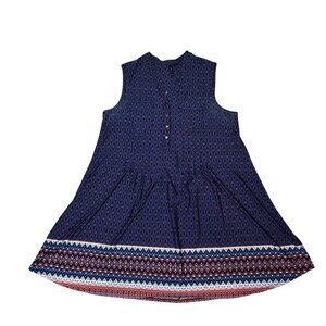 New Directions Women Sleeveless A-Line Dress 1X Blue Orange Geometric 1913